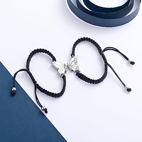 constantlife 2 Pack Butterfly Cremation Bracelet for Ashes Stainless Steel Urn Pendants Keepsake Braided Rope Adjustable Wristband Bangle Memorial Jewelry for Women Girls Silver
