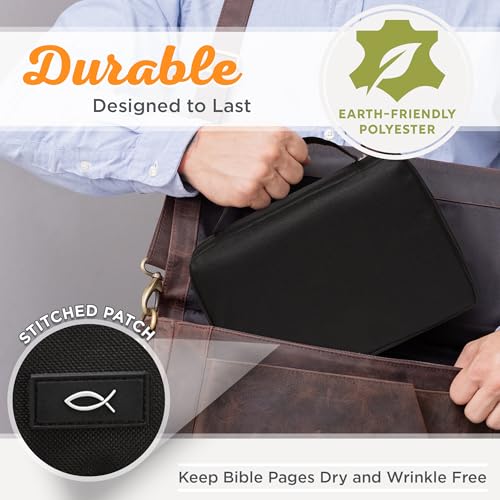 Promo Poly-Canvas Bible / Book Cover w/Fish Applique (Medium, Black) Medium Black/Jesus Fish #1