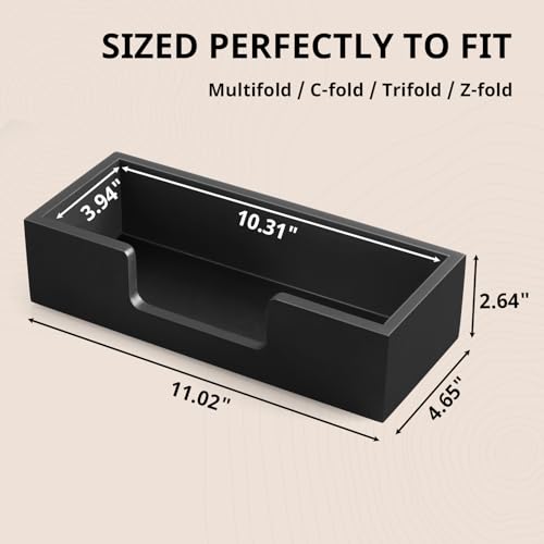 Paper Towel Dispenser Countertop, Wooden Folded Paper Hand Towel Holder for Guest Bathroom, Commercial Tabletop Tissue Dispenser Tray for Multifold C-Fold, Z-Fold, Trifold, Black (Pack of 2) 2 Pack,Small