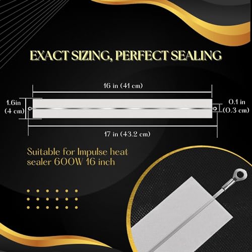 Flexzion Impulse Sealer Replacement Parts 10-Piece Impulse Sealer Parts with Heat-Resistant Fabric Strips for 600W 16-inch Heat Sealers, PTFE & Heat Seal Strips, Sealer Element Grip Replacement Kit 16 inch- 10 Pack
