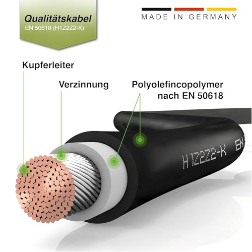 SOLARTRONICS Solar Cable 6 mm² 5 m with Solar Plug on Both Sides Black | Solar extension cable for solar system, H1Z2Z2-K, flexible, water-resistant, TÜV Rheinland, made in Germany, 2 x 5 m 5m - 6mm²