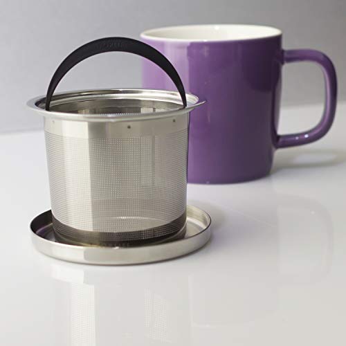 FORLIFE Dew Glossy Finish Brew-In-Mug with Basket Infuser &"Mirror" Stainless Lid 11 oz. (Purple) Purple