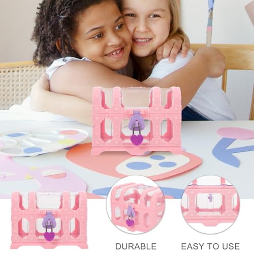 Pirate Treasure Chest, Pink Plastic Jewelry Princess Box Clear Treasure Box with Lock Girls Souvenir Storage Organizer Small Favor Display Container for Girl Boys Keepsake Trinket Gemstone (5.3×4")