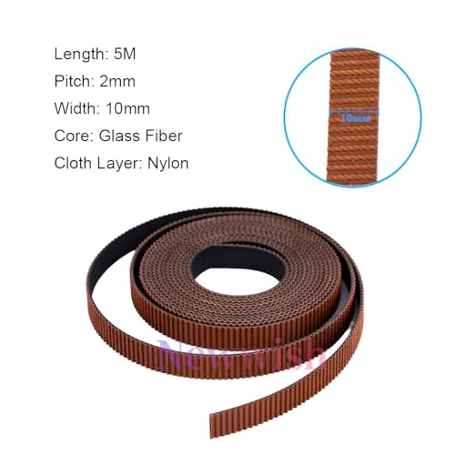 GT2 Timing Belt 10mm Width,Pitch 2mm,3D Printer Open GT2 Timing Belt 10mm,Upgraded Fiberglass Reinforced,Non-Slip Wear Resistant,Nylon Tooth Surface.(5 Meters) GT2 Belt 10mm Width 5 Meters