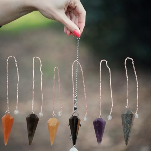 Dowsing Pendulum Healing Set of 6 - Carnelian, Labradorite, Golden Quartz, Tiger Eye, Amethyst, Lapiz