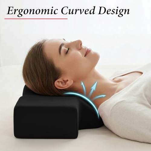 Lash Pillow for Lash Extensions, Memory Foam Lash Pillows with Neck and Back Support, Ergonomic Lash Bed Pillow with Velvet Pillowcase and Lash Organizer Pockets for Beauty Salon(Black) Black