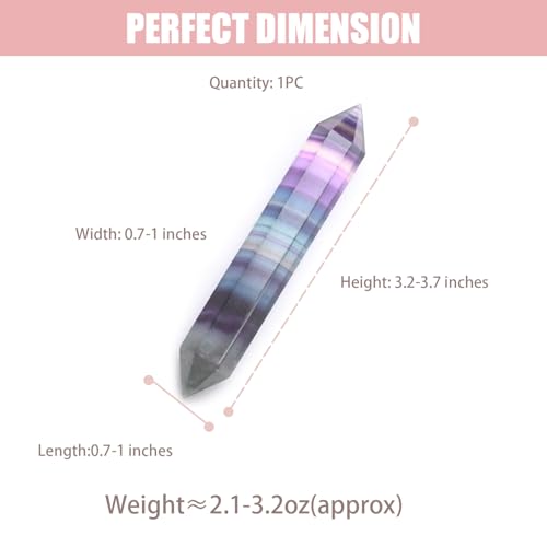 WHAL&YUNE Gemstone Wands 1PC, Rainbow Fluorite Hexagonal Wand Crystals and Healing Stones, Natural Hand Carved Pointed Stone Crystals Tower for Home Decor- 3"-3.5"(8-9cm)