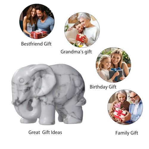 2''White Howlite Elephant Statue Small Good Luck Elephant Home Desk Decor