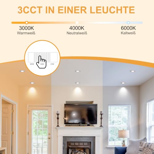 LED Recessed Spotlight 230 V Dimmable 68 mm 5.5 W IP44 LED Spot Ultra Flat | Ceiling Spots 45° Swivel Recessed Lights Warm White Neutral White Cool White Recessed Spots for Bathroom Living Room, Nickel 6-Piece Set