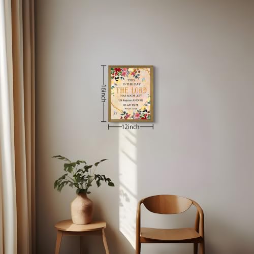Framed Bible Canvas Wall Art, Christian Wall Decor Oil Paintings, Psalm 118:24 Floral Poster Prints Painting for Living Room Bedroom Office Church Home 12x16 Inch Jesus-H Framed 16"L x 12"W