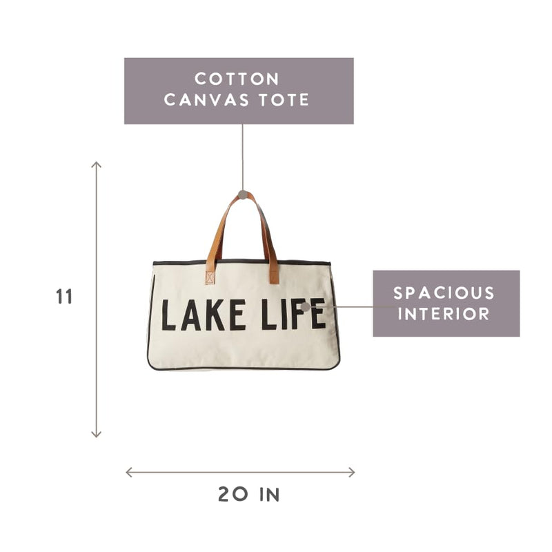 Santa Barbara Design Studio Womens Tote - Cotton Canvas Shoulder Bag with Leather Handles and Waterproof Lining, Large, Lake Life