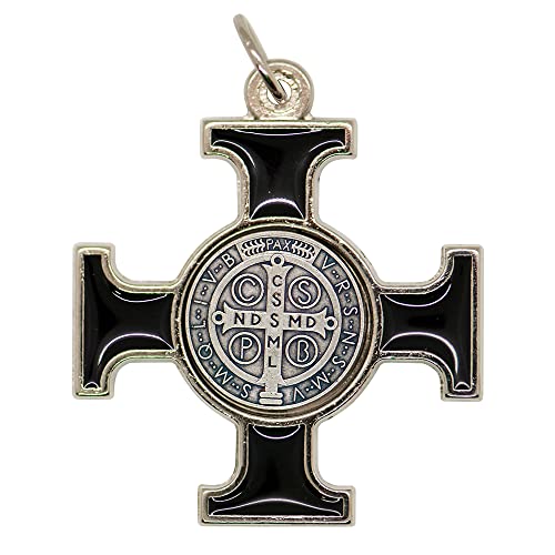 Metal Saint Benedict Cross Pendant | Patron Saint of Students and Europe | Add Charm to Necklace or DIY Project | Great Catholic Gift for New School Year and Confirmation Black
