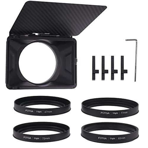 Foto4easy Lightweight Mini Matte Box with Carbon Fiber Top Flag for DSLR Mirrorless Cameras,Compatible with 52mm/55mm/58mm/62mm/67mm/72mm/77mm/82mm Lens