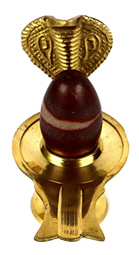 ASHIRWAD Narmadeshwar Shivling with Brass Jalheri (Yoni) Narmada River Banalinga Shiva Lingam Stone for Puja | AE000052-03 (4 inches) 4 inches