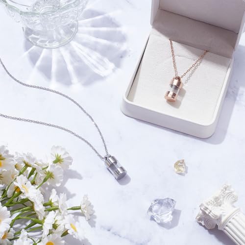 2Pcs Vial Necklace Glass Ashes Holder Urn Necklaces Clear Column Tube Vial Cremation Gold Stainless Steel Charms for Women Men Urns Locket Pendant Container Keepsake Memorial Jewelry