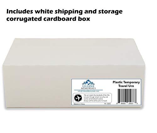 Liliane Memorials Airline Safe Plastic Temporary Travel Cremation urn for Human Ashes, TSA Approved for Airplane air Travel, Full Size Adult 200 Cubic inches, Funeral urn for Mail and Plane