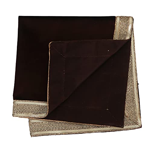 Indian Consigners Velvet Altar Cloth with Golden Border – Multipurpose Square Table Cover for Tarot Reading, Spiritual Use, Jewellery Display, Pooja Base & Home Décor Brown 24 x 24 inch (Square)