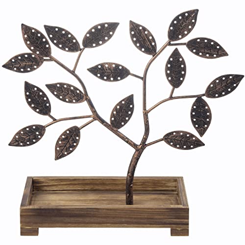 MyGift Bronze Jewelry Tree, Earring Organizer with Wood Ring Tray, 68 Pair