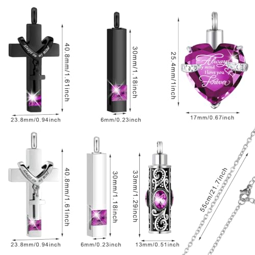 Fumete 6 Pcs Ashes Necklace Urn Jewelry for Human Ashes Memorial - Men & Women Pendant Purple