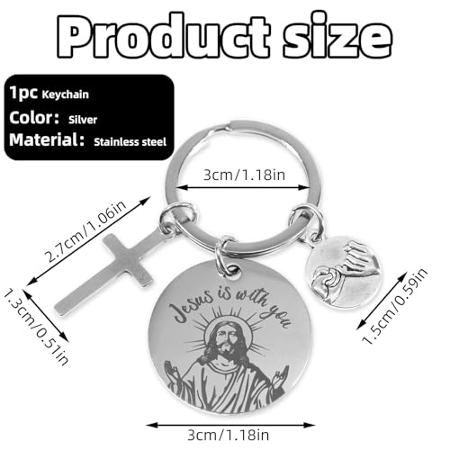 Jesus Is With You Keychain, Funny Double-Sided Cross Christian God Key Chain, Novelty Bible Verse Key Ring, Religious Gift for Women Men, Pinky Swear Charm, Inspirational Easter Baptism Accessories
