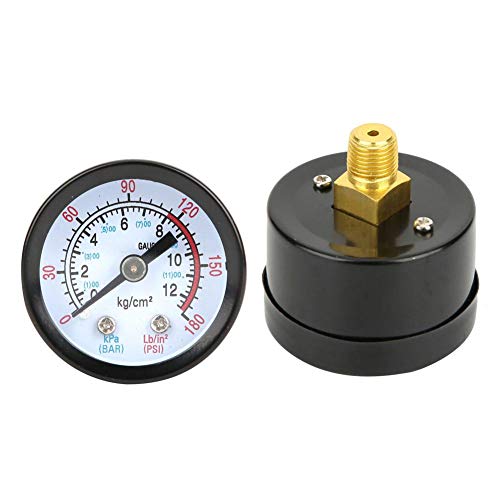 Air Compressor Pressure Gauge, 0-180 PSI, 0-12 Bar, 42mm Diameter, 10mm Thread, Black Iron Shell