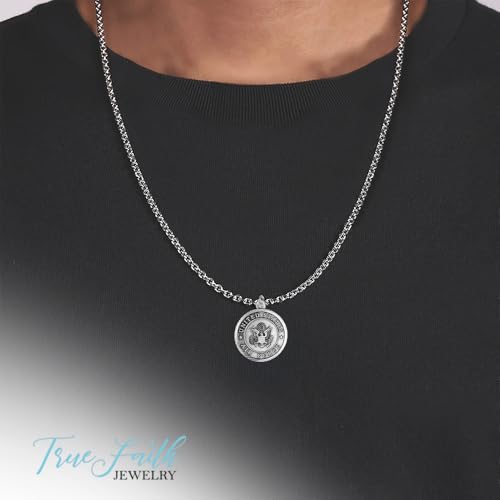 True Faith Jewelry Nickel Silver Round United States Air Force Medal with St. Michael Patron Saint Archangel Back Pendant Necklace, 7/8 Inch
