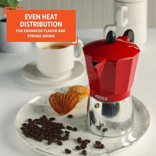 Imusa USA Red Aluminum Stovetop 6-cup Classic Italian and Cuban Espresso Maker (B120-43T), Silver/Red 6 Cup