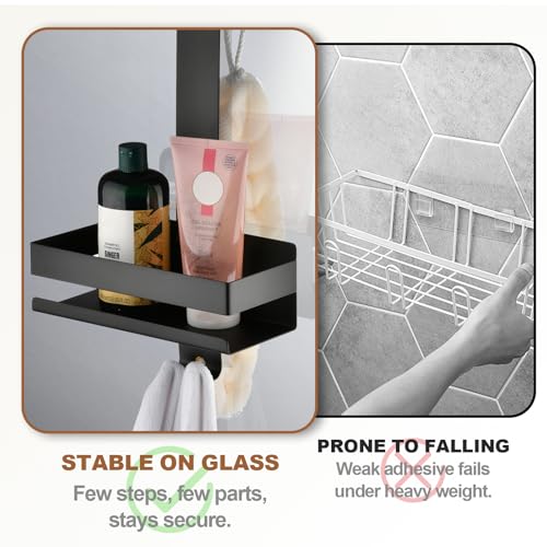 SHUNLI Hanging Over Door Shower Caddy - No Drilling Organiser Rust-Resistant Shower Organizer Hanging, Bathroom Storage Rack Shelves With Hook (Black) Black 1 Tier