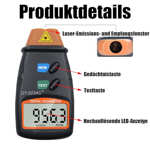 Professional Digital Tachometer with Data Storage Function | Non-contact digital laser photo tachometer