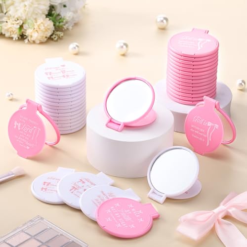 Namalu 36 Pcs Pink Bow Christian Compact Mirrors with Bible Verse for Women