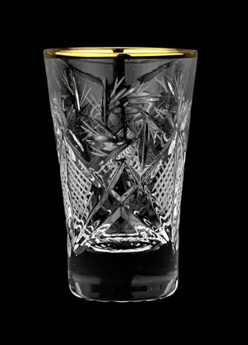 World Gifts Elegant and Modern Russian Cut Crystal Shot Glasses for Hosting Parties and Events - 1.3oz, Shot Glasses Gold Rim, Set of 6