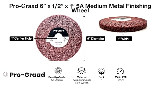 Pro-Graad 6-inch metal finishing wheel, 5A medium, 1/2-inch width with 1-inch arbor hole