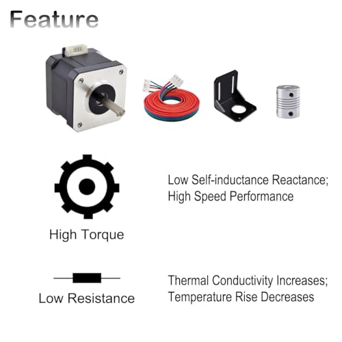 Nema 17 Stepper Motor 42 × 38mm DC 12V 3D Printer Stepper Motor 1.8° with 1m 2-Phase 4-Pin Wire Cable, Bracket, Coupling, for Creality CR-10 10S Ender 3 3D Printer/CNC Extruder/Y-axis