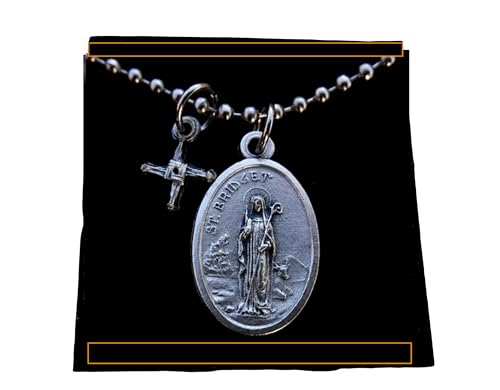 Saint Bridget Medal Necklace, Bridget Cross, 30" Stainless Steel Ball Chain, Patron Saint, Irish Gift, Embolic, Confirmation