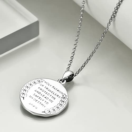 YFN Patron Saint Necklace Sterling Silver Amulet Medal Pendant Religious Jewellery Gift for Men Women 2-St Christopher (Round)-Silver