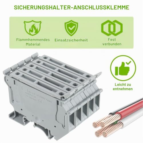 UK5- UK5RD Without LED, DIN Rail Fuse Terminal Base, Disconnect Block Screw Terminal (Pack of 10), Easy to Use