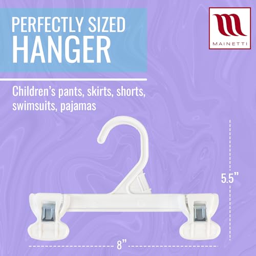 Mainetti 8in White Kids Pants Hangers with Non-Slip Clips (50 Pack)