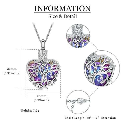 shajwo Tree of Life Heart Urn Necklace Silver-purple