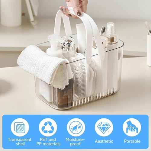 Shower Caddy Basket, Plastic Bathroom Shower Caddy with Handle and Drain Holes, Tote Organizer Basket Bin for Dorm Bathroom College Gym, 10.24in*5.9in*5.9in