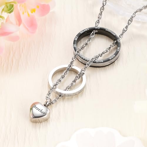 Dletay Urn Necklace for Ashes Stainless Steel Cremation Jewelry Memorial Ash Necklace for Men Women Urn Pendant Ashes Holder Black-Brother