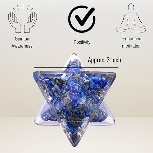 Amazing Gemstone 1 Pcs Lapis Lazuli Large Crystal Orgone Merkaba Star for Reiki Healing Meditation and Crystal Grid