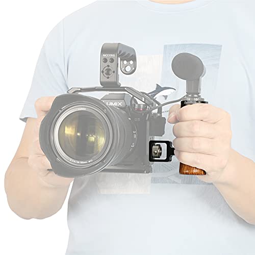 NICEYRIG Wooden Side Handle for ARRI Locating Pin Adjustable Universal Left & Right Grip for DSLR Camera Cage Rig - 462