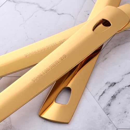 13-Inch Gold Serving Spoons Set, TEHAHA Large Serving Spoons For Buffet,Catering,Stainless Steel Long Handle Service Spoon,Dishwasher safe (6, Golden) 6