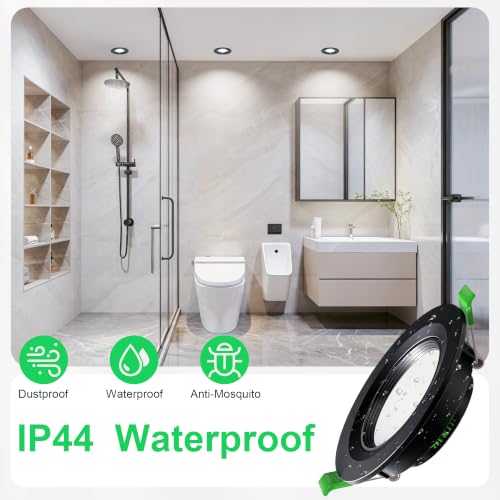 LED Recessed Spotlight 230 V 5 W, 45° Swivel, 3CCT 2700 K/4000 K/6000 K, 23 mm Ultra Flat, IP44 LED Spotlights for Diameter 68-80 mm Hole Size, LED Recessed Lights for Bathroom, Kitchen 3 pieces Black
