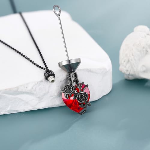 Rose Flower Cremation Urn Necklace For Ashes Sterling Silver Heart Crystal Memorial Jewelry For Women
