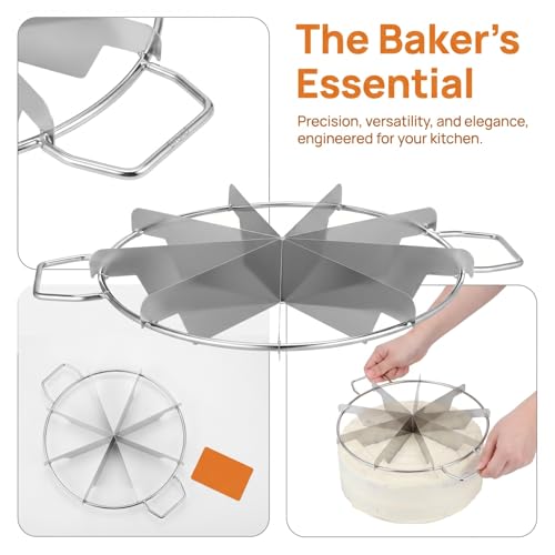 Cabilock 9-Slice Cake Portion Marker, Stainless Steel Round Cake Divider with 2 Handles, Pie and Dessert Slice Guide for Cutting, Bakery, Wedding, Birthday Party and Kitchen Use