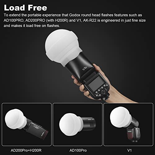 Godox AK-R22 Dome Diffuser, Flash Diffuser Modifier Compatible for Godox V1 Flash Series/AD100Pro Speedlite, Use with Godox H200R Round Flash Head for AD200/AD200Pro Monolight