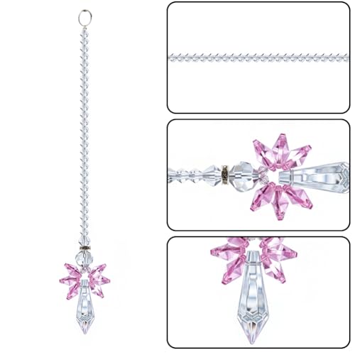 Rainbow Guardian Angel Crystal Suncatcher Hanging Ornament Pink Glass Prism Rainbow Maker for Home Window Car Porch Decoration Spiritual Sun Catcher Gift for Mom Women Friends Plum