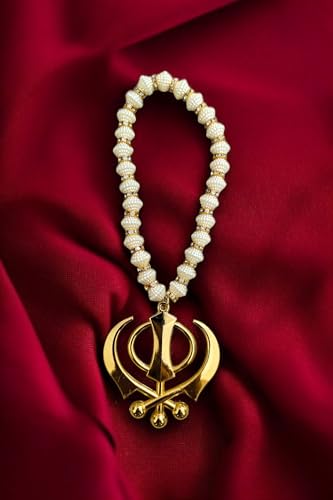 G.L.C Padmavati™ Sikh Religious Symbol Khanda Sahib Idol Gold Plated for Home Décor Car Dashboard Rear Mirror Mandir Pooja Murti Temple Puja Office Table Showpiece, Large, Golden