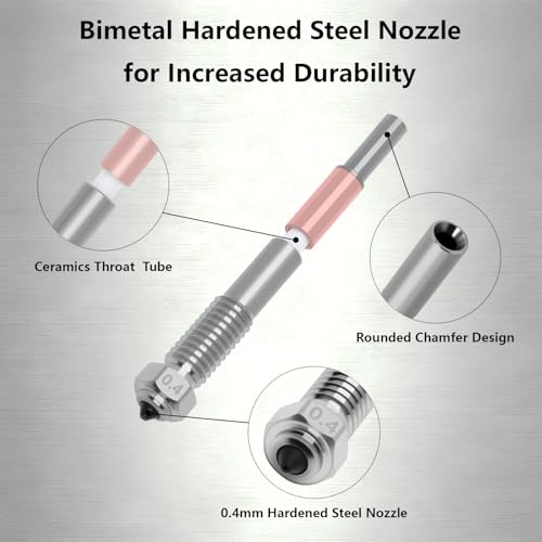 2PCS 0.4mm Bimetal Nozzle for QIDI Q2/Q2C, Quick-Swap Integrated Ceramic Throat Tube Hardened Steel Nozzle All-Metal High Temperature Resistant Hotend Nozzles Replacement for QIDI Q2 3D Printer 2PCS 0.4MM Nozzle